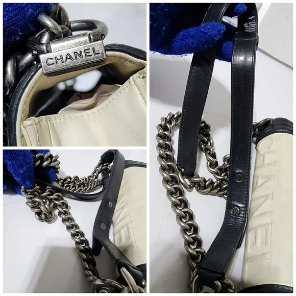 Chanel Medium Clasp Boy Bag Cream/Black - Picture 12 of 16